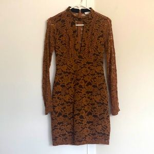 Lace Long Sleeve Dress in Camel